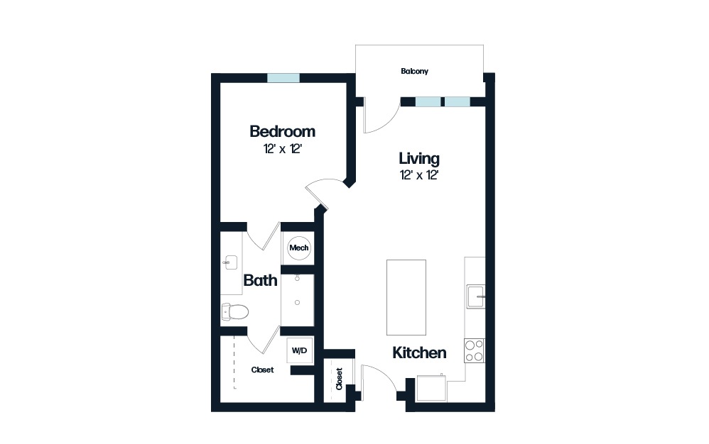 Delaware - 1 bedroom floorplan layout with 1 bathroom and 732 square feet