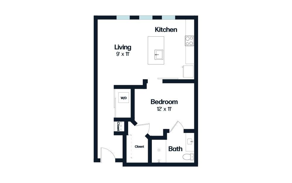 Eastern - 1 bedroom floorplan layout with 1 bathroom and 595 square feet